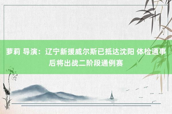 萝莉 导演：辽宁新援威尔斯已抵达沈阳 体检通事后将出战二阶段通例赛