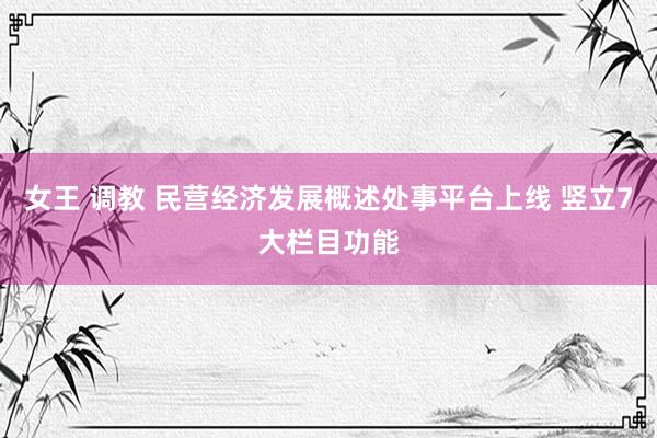 女王 调教 民营经济发展概述处事平台上线 竖立7大栏目功能