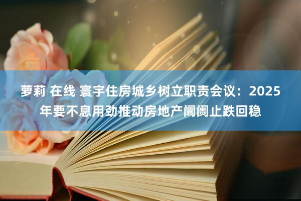 萝莉 在线 寰宇住房城乡树立职责会议：2025年要不息用劲推动房地产阛阓止跌回稳