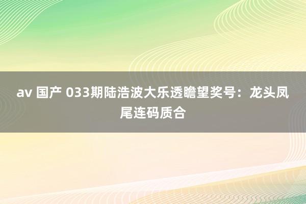 av 国产 033期陆浩波大乐透瞻望奖号：龙头凤尾连码质合